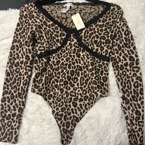 Altar'd State Leopard Print Bodysuit with Black Lace